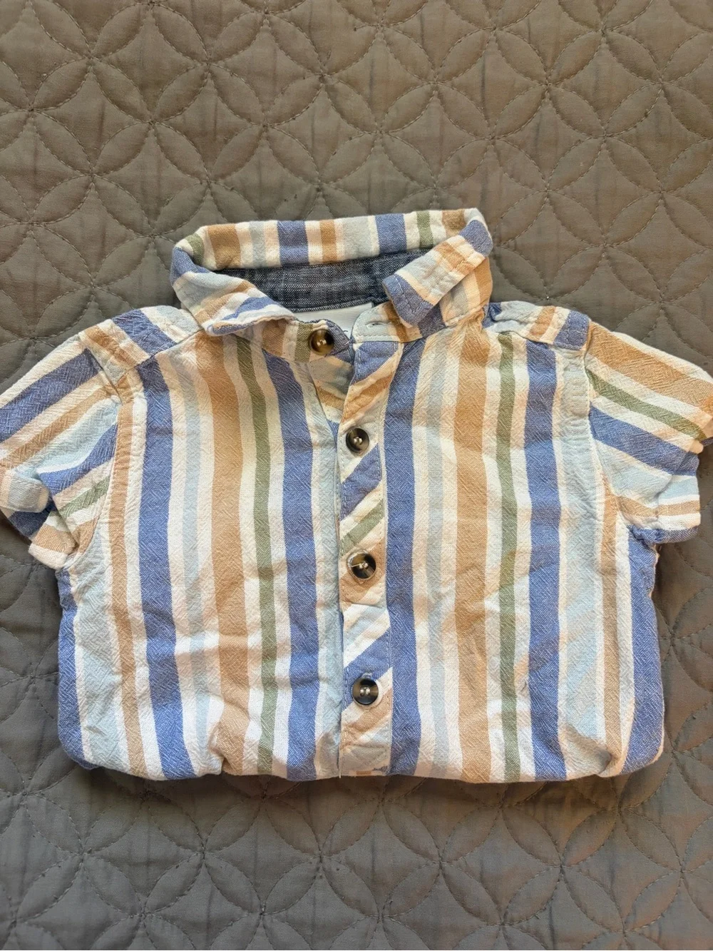 Tommy Bahama Striped Baby Romper in Blue, Tan & Green